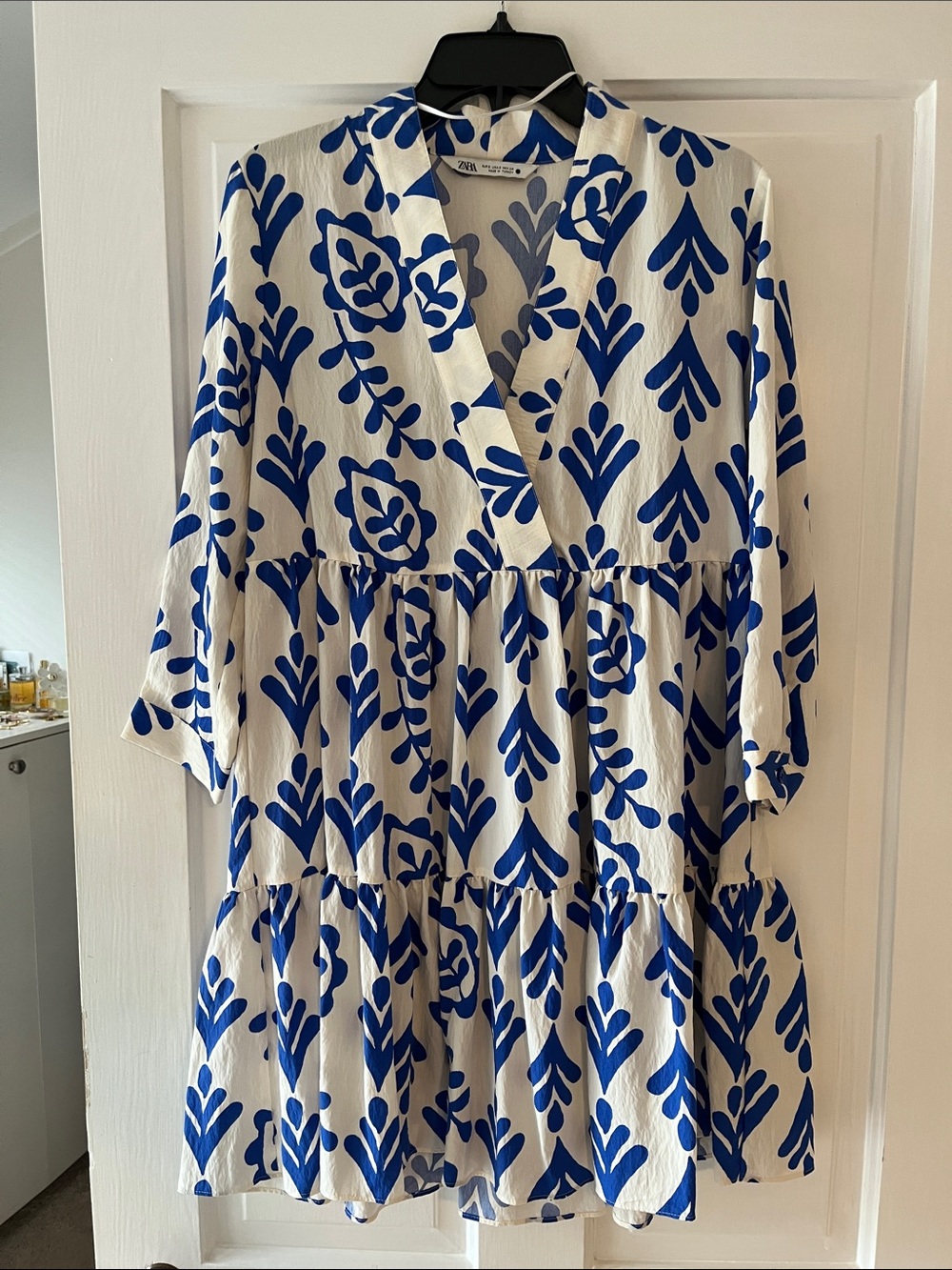 Zara White Mini Dress with Bold Blue Floral Print